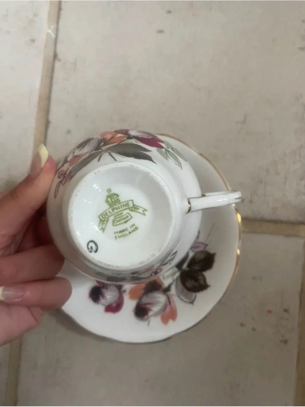Vintage Delphine Bone China Teacup & Saucer Set